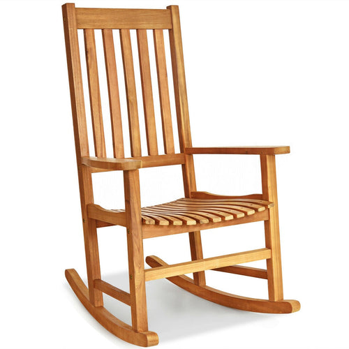 Wooden High Back Rocking Chair, Indoor Outdoor, Natural