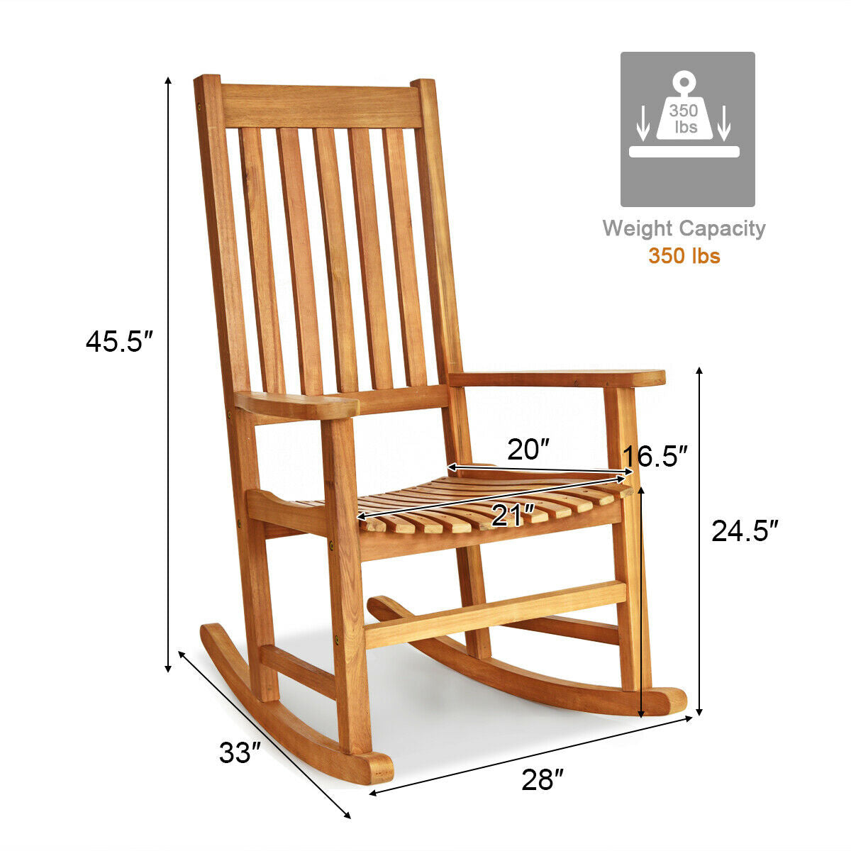 Wooden High Back Rocking Chair, Indoor Outdoor, Natural Patio Rocking Chairs & Gliders at Gallery Canada