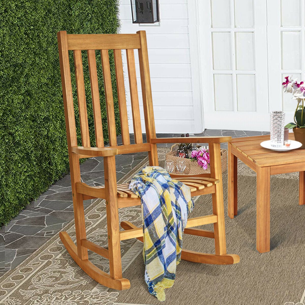 Wooden High Back Rocking Chair, Indoor Outdoor, Natural Patio Rocking Chairs & Gliders at Gallery Canada
