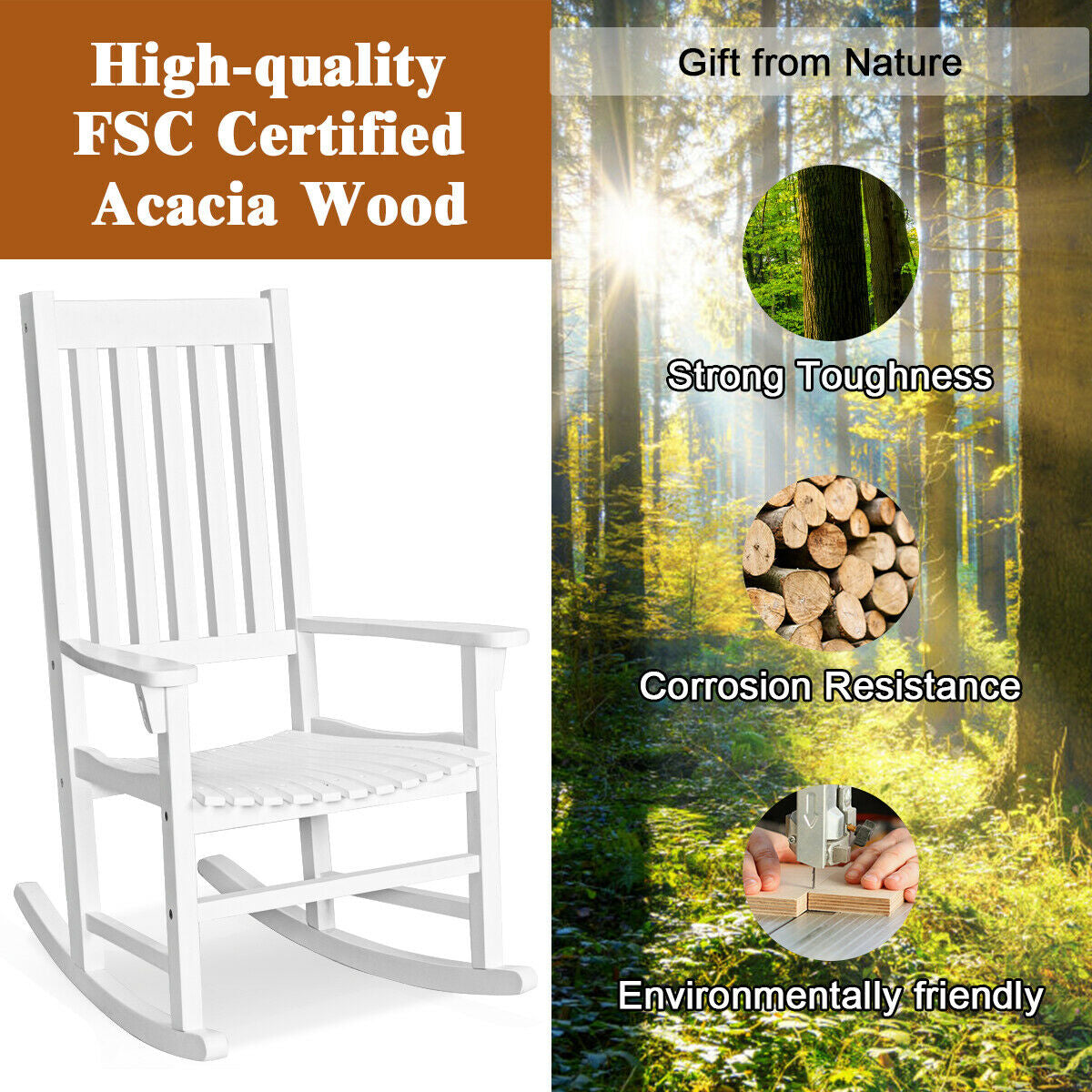 Wooden High Back Rocking Chair, White Patio Rocking Chairs & Gliders at Gallery Canada