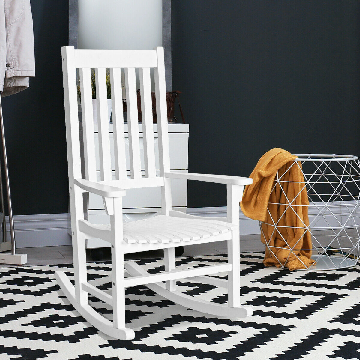 Wooden High Back Rocking Chair, White Patio Rocking Chairs & Gliders at Gallery Canada