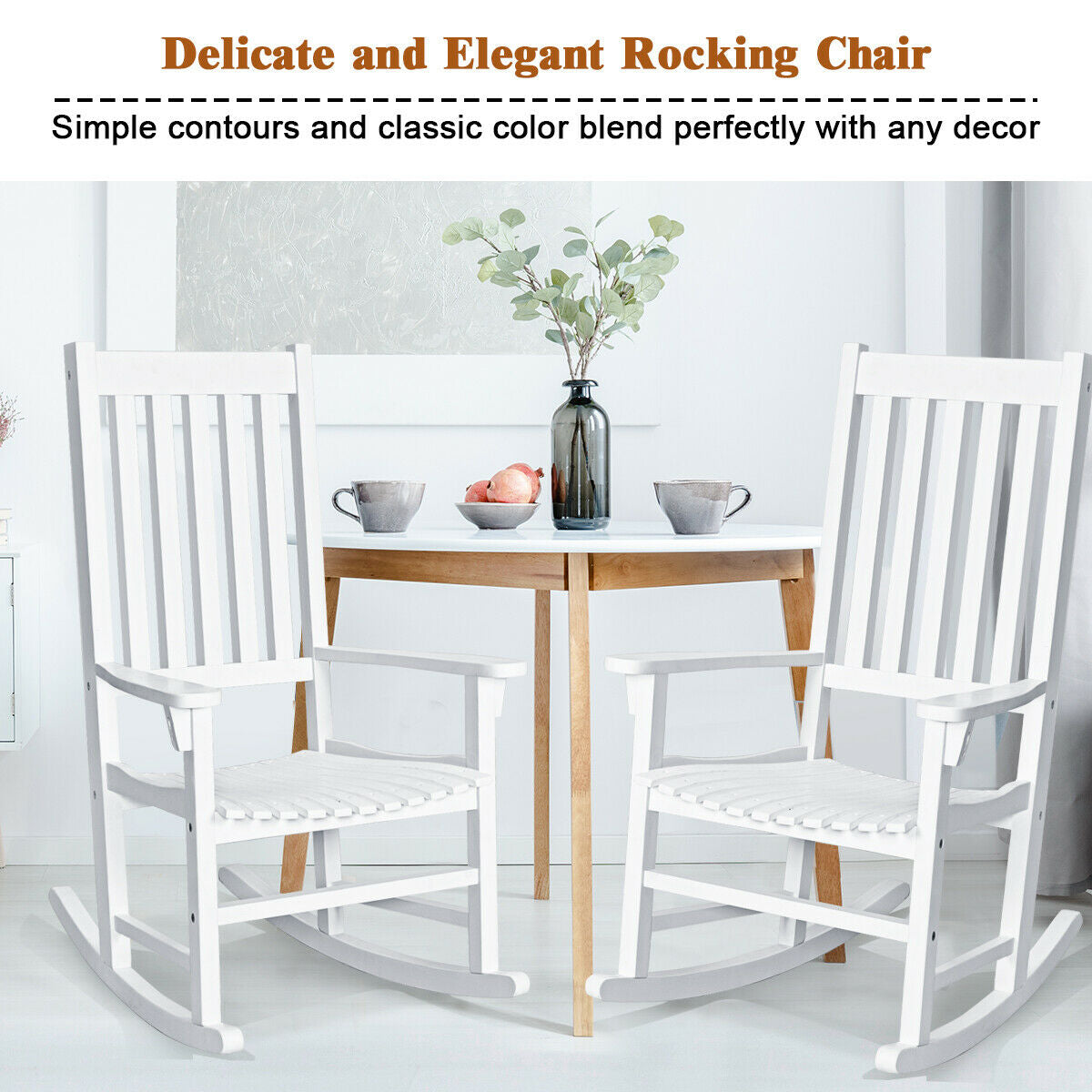 Wooden High Back Rocking Chair, White Patio Rocking Chairs & Gliders at Gallery Canada