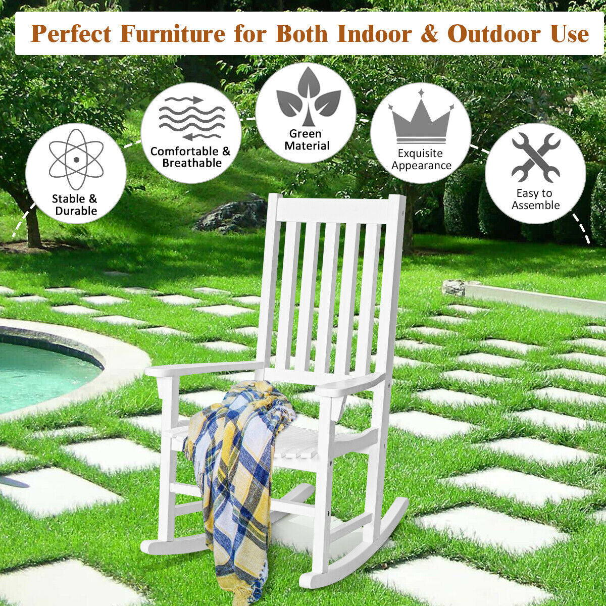 Wooden High Back Rocking Chair, White Patio Rocking Chairs & Gliders at Gallery Canada