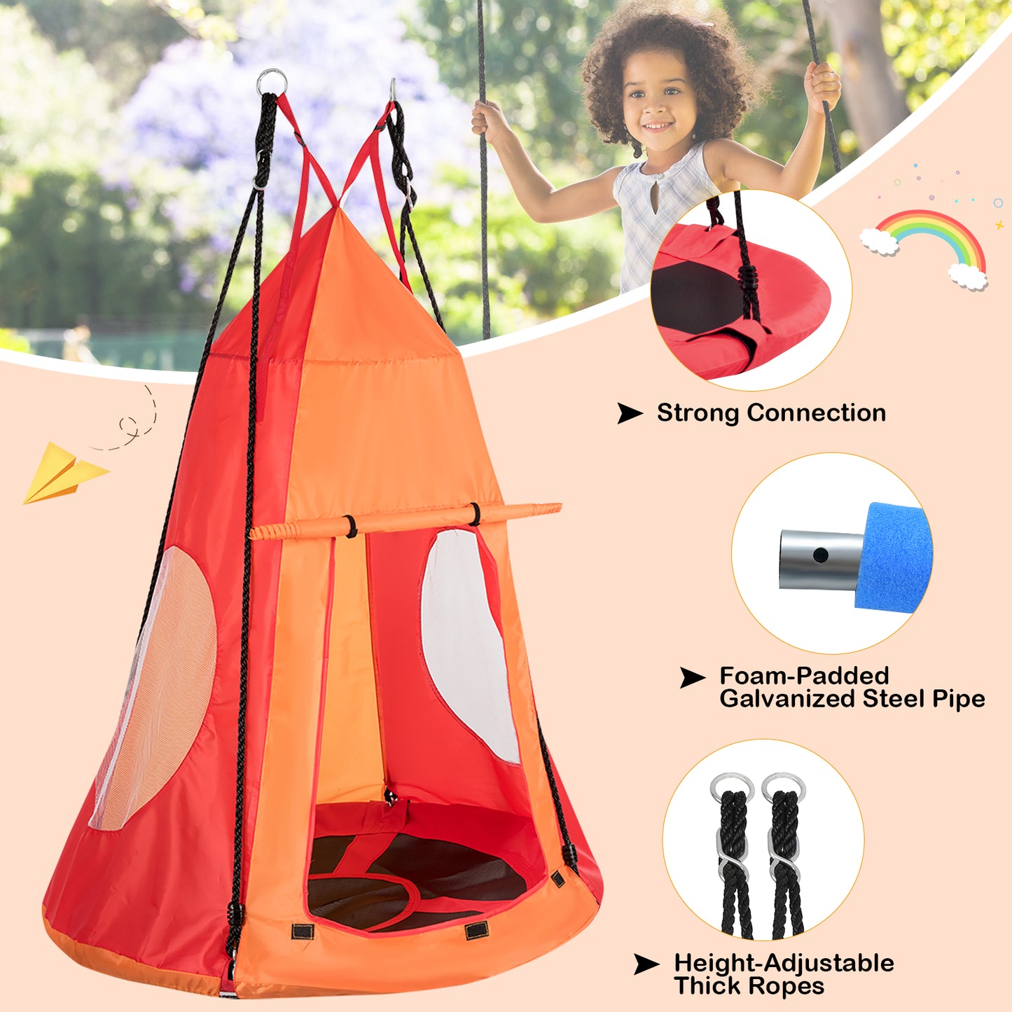 40 Inch Kids Hanging Chair Swing Tent Set, Orange Swing & Playsets at Gallery Canada