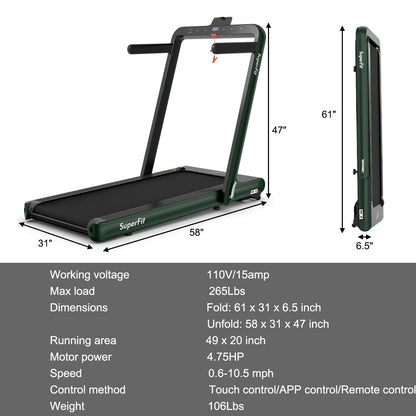 4.75HP 2 In 1 Folding Treadmill, Remote APP Control, Green Treadmills at Gallery Canada