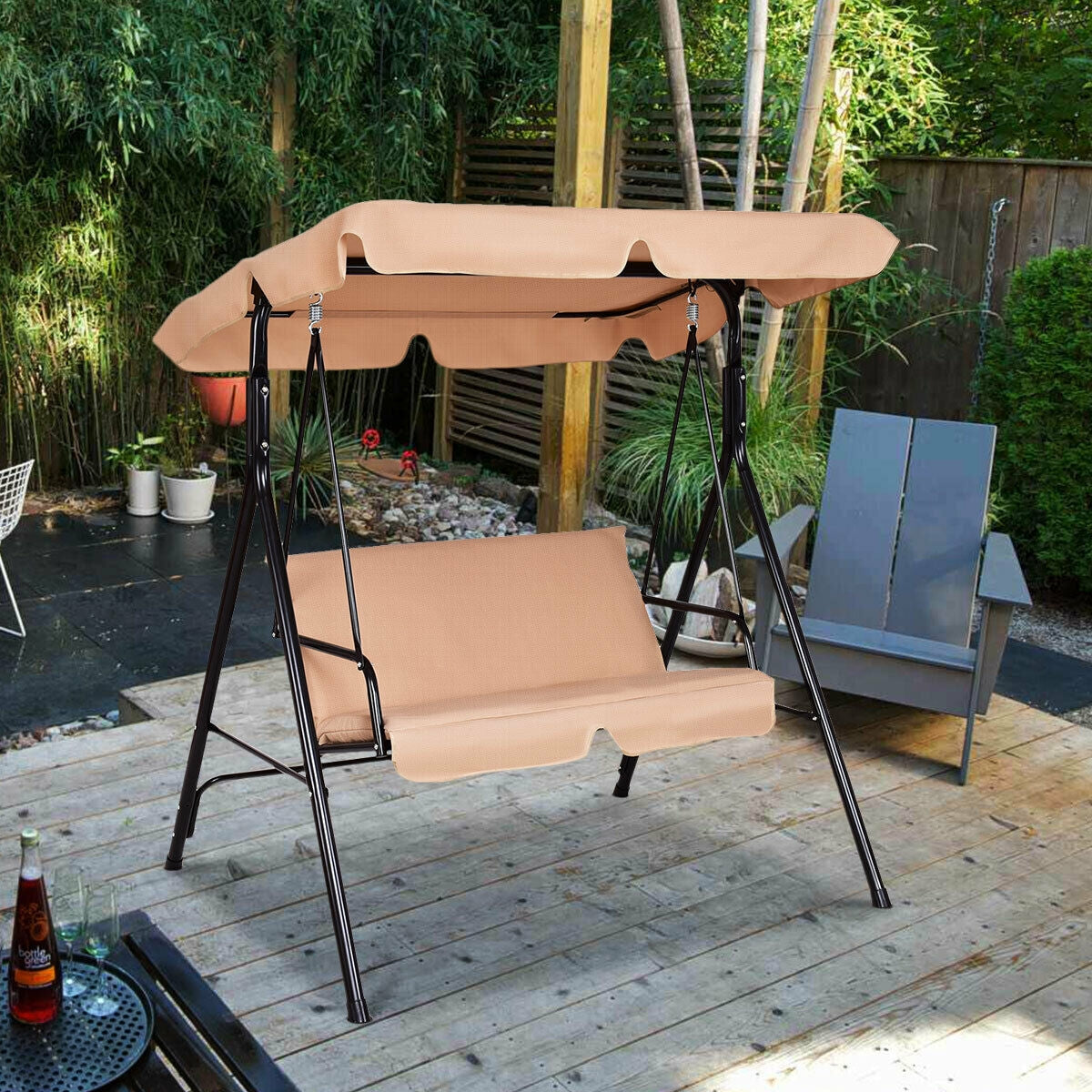 Patio Steel Frame Swing Glider Loveseat, Beige Porch Swings at Gallery Canada