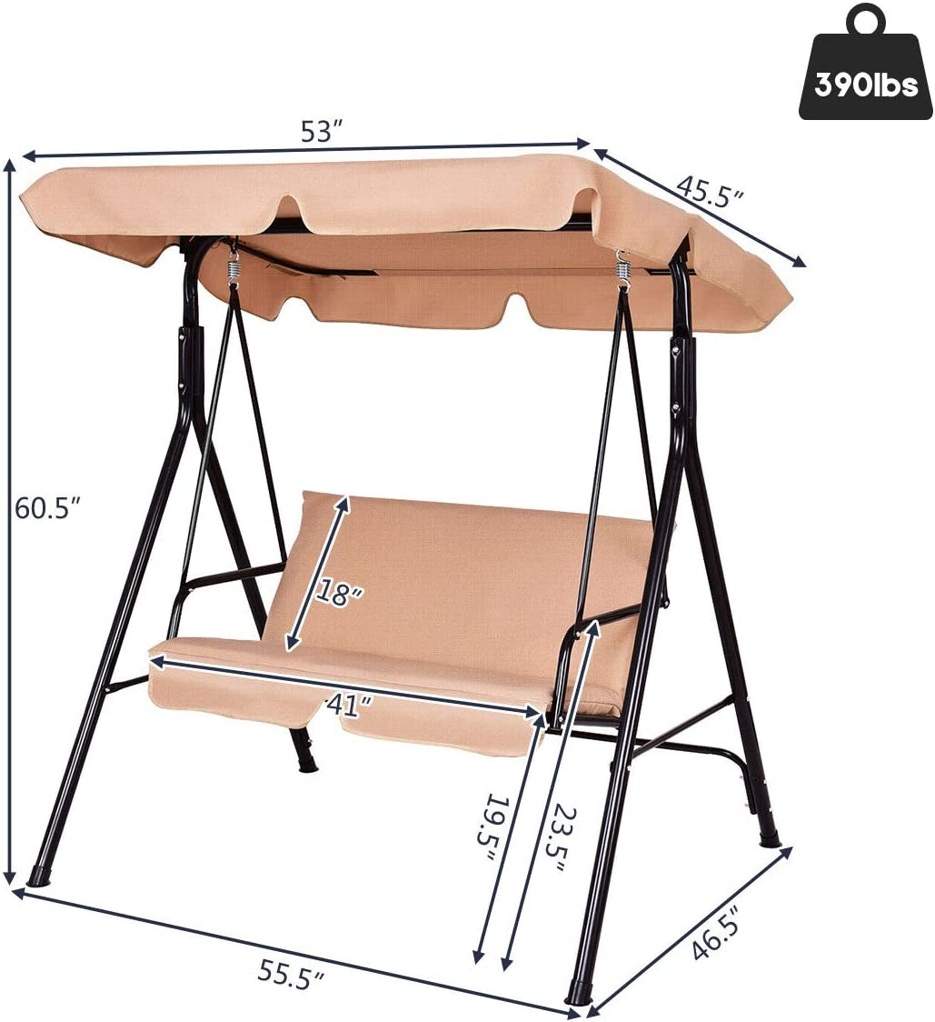 Patio Steel Frame Swing Glider Loveseat, Beige Porch Swings at Gallery Canada