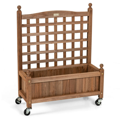 32in Wood Planter Box With Trellis, Raised Bed, Brown Raised Garden Beds Brown at Gallery Canada