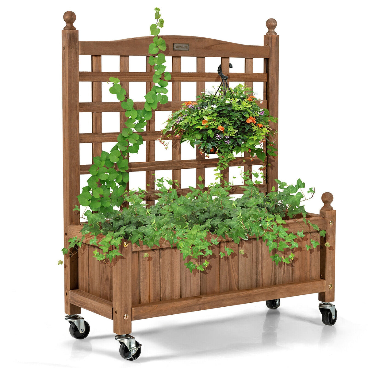 32in Wood Planter Box With Trellis, Raised Bed, Brown Raised Garden Beds at Gallery Canada