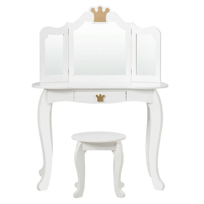 Kids Makeup Dressing Table With Tri-Folding Mirror And Stool, White Kids Vanities at Gallery Canada