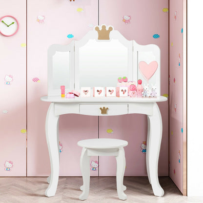 Kids Makeup Dressing Table With Tri-Folding Mirror And Stool, White Kids Vanities at Gallery Canada