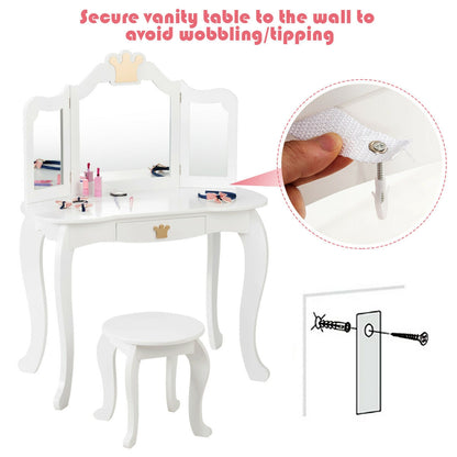 Kids Makeup Dressing Table With Tri-Folding Mirror And Stool, White Kids Vanities at Gallery Canada