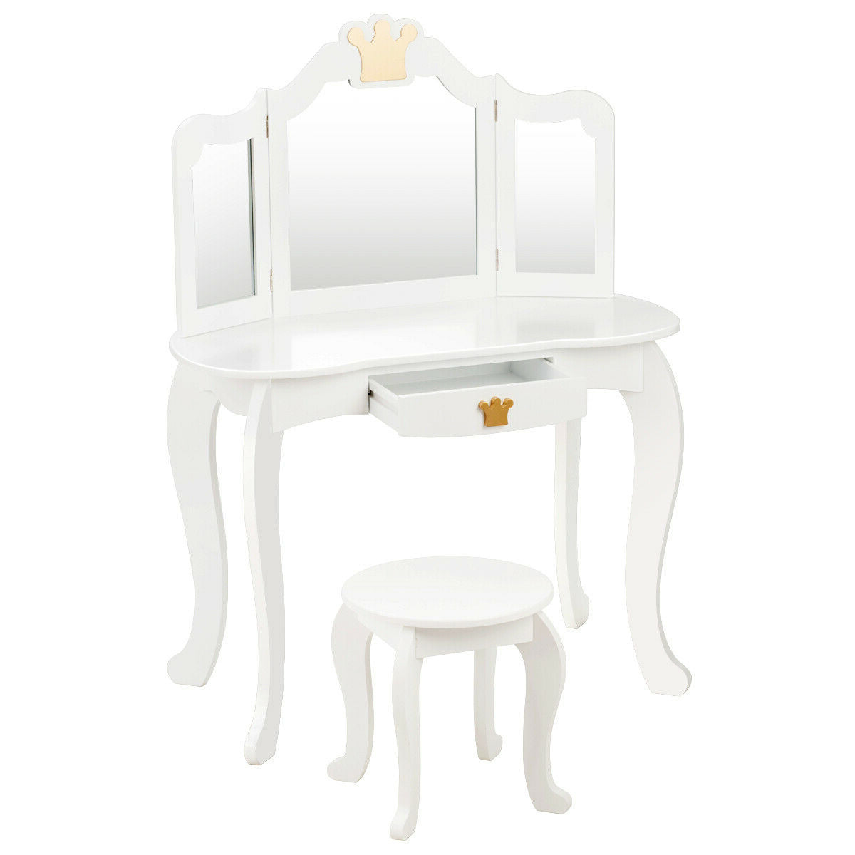 Kids Makeup Dressing Table With Tri-Folding Mirror And Stool, White Kids Vanities White at Gallery Canada
