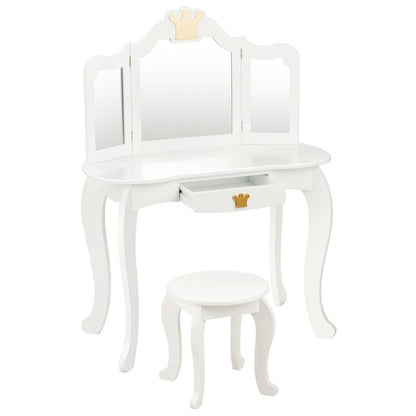 Kids Makeup Dressing Table With Tri-Folding Mirror And Stool, White Kids Vanities White at Gallery Canada