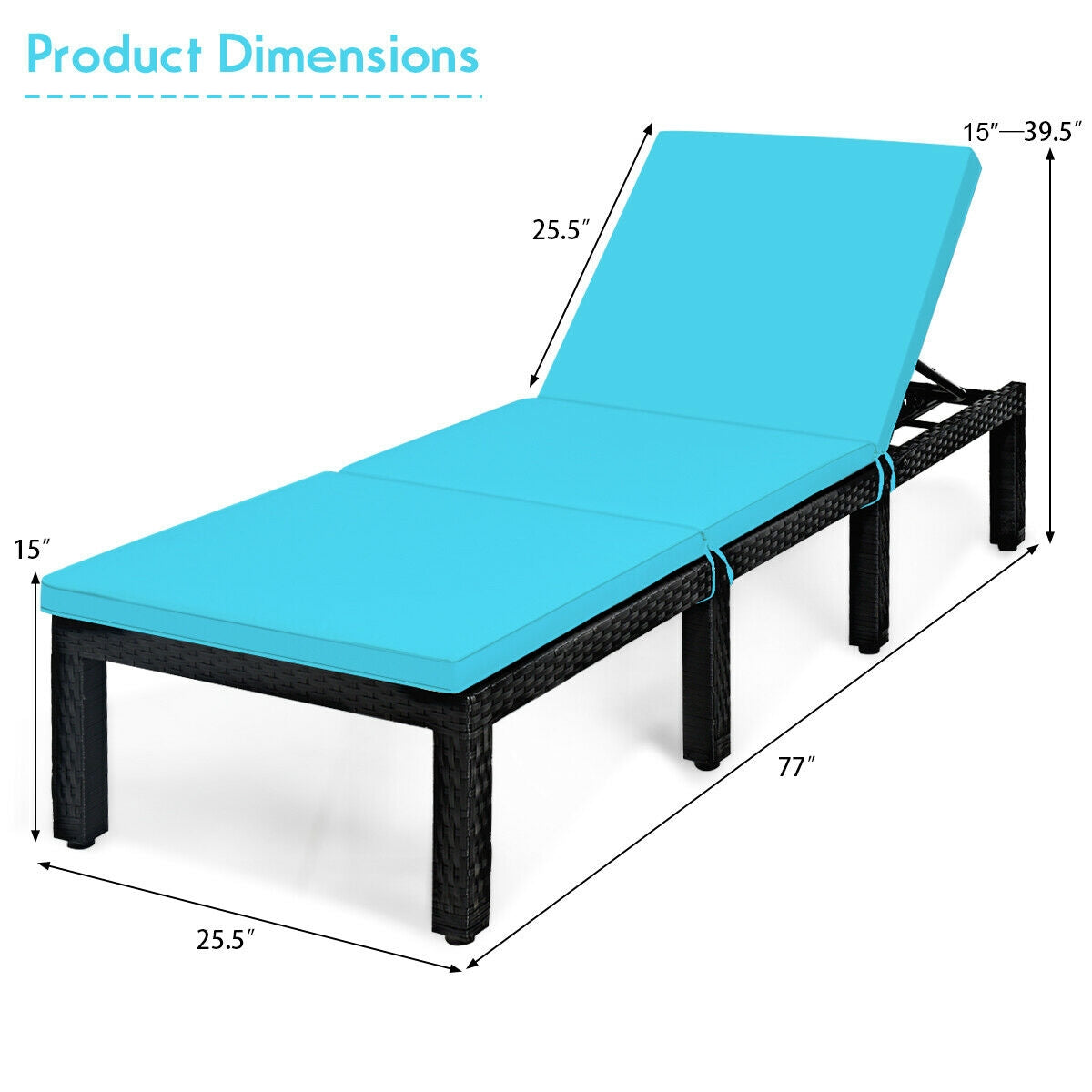 Patio Rattan Cushioned Height Adjustable Lounge Chair, Blue Outdoor Chaise Lounges at Gallery Canada