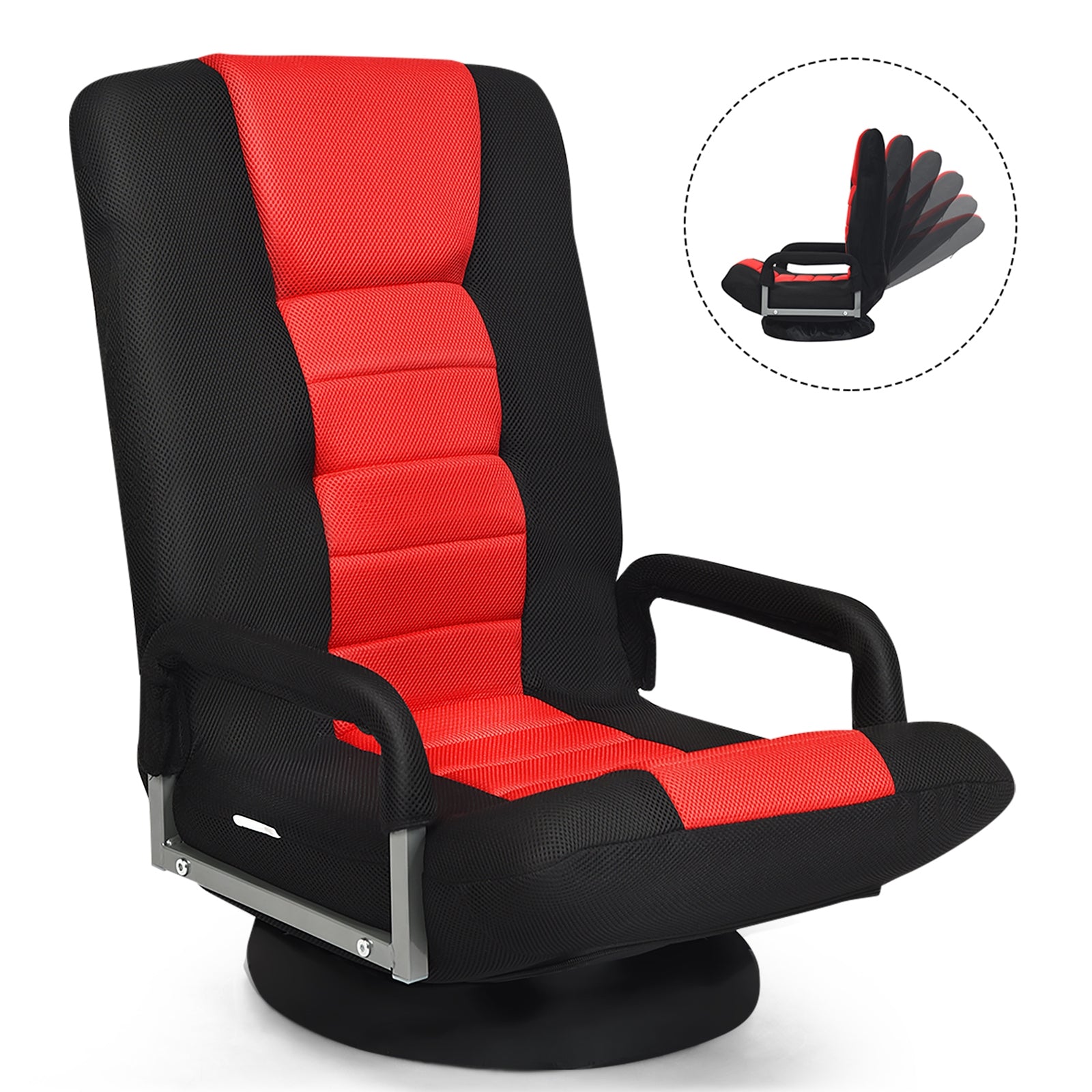 360-Degree Swivel Gaming Floor Chair, Foldable Adjustable Backrest, Red Floor Chairs at Gallery Canada