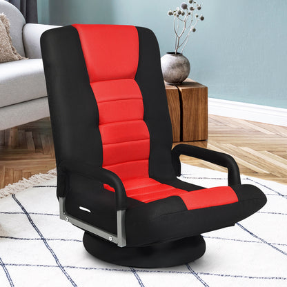 360-Degree Swivel Gaming Floor Chair, Foldable Adjustable Backrest, Red Floor Chairs at Gallery Canada