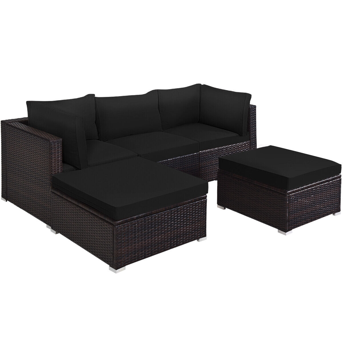 5 Piece Patio Sectional Rattan Furniture Set, Black Outdoor Sectionals Black at Gallery Canada