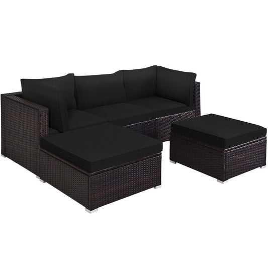 5 Piece Patio Sectional Rattan Furniture Set, Black Outdoor Sectionals Black at Gallery Canada