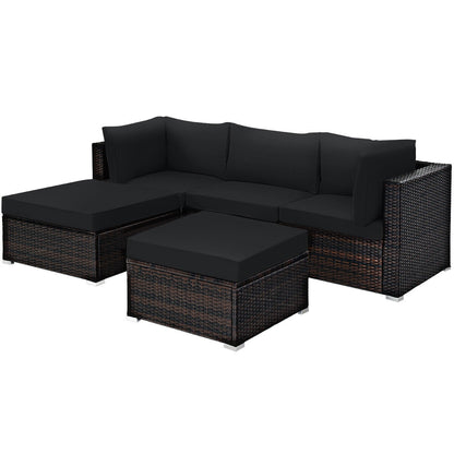 5 Piece Patio Sectional Rattan Furniture Set, Black Outdoor Sectionals at Gallery Canada