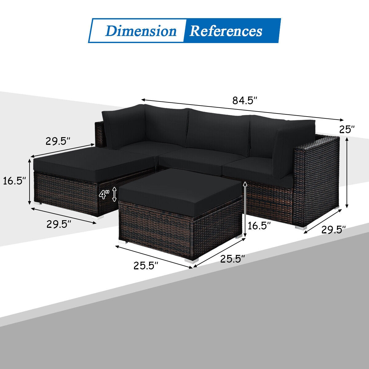 5 Piece Patio Sectional Rattan Furniture Set, Black Outdoor Sectionals at Gallery Canada