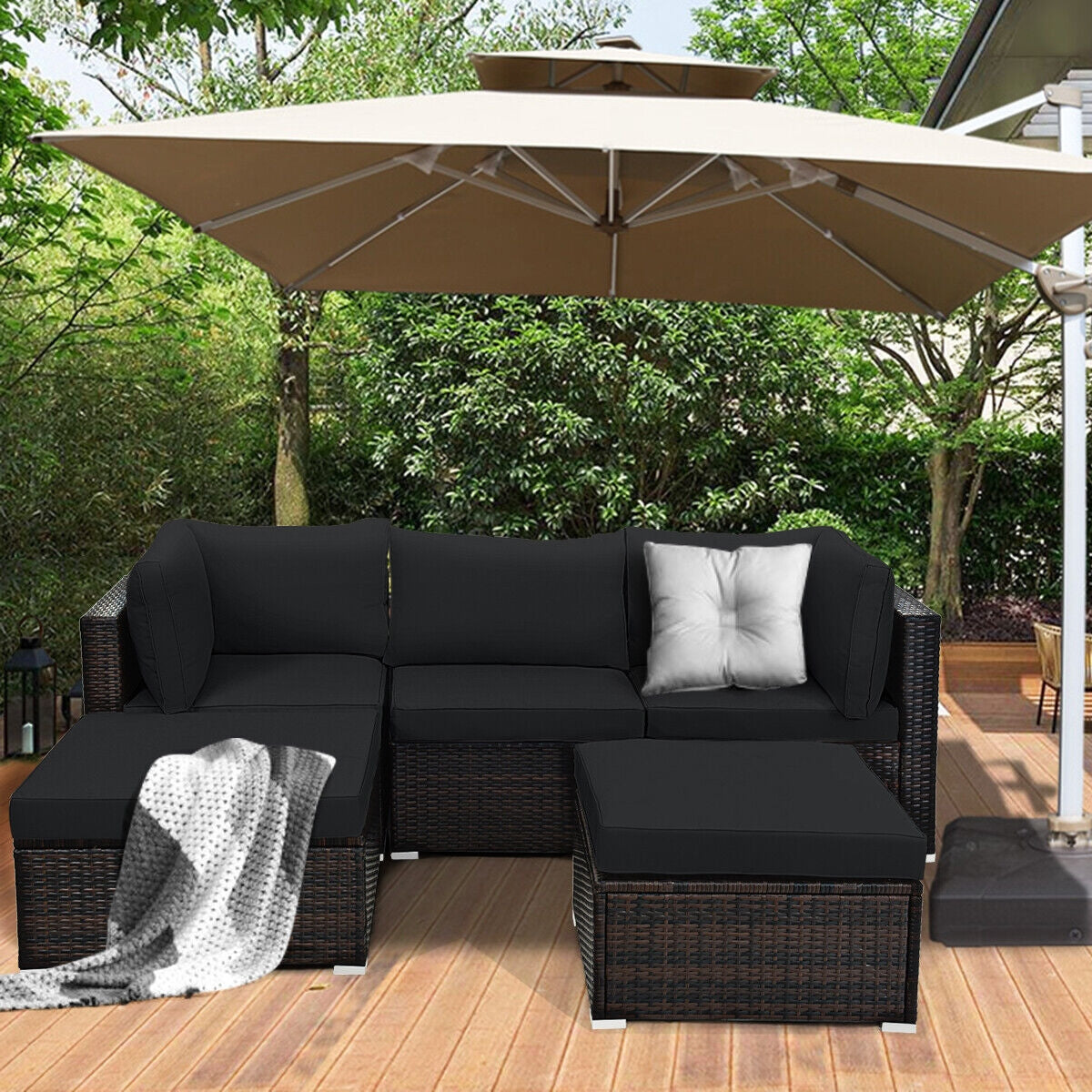 5 Piece Patio Sectional Rattan Furniture Set, Black Outdoor Sectionals at Gallery Canada