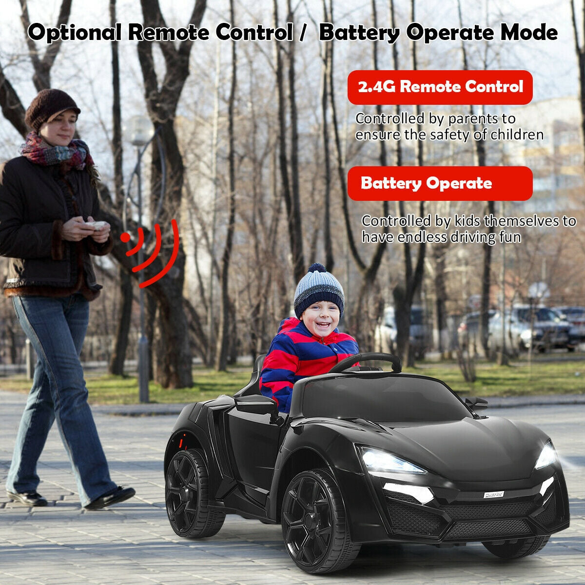 12V 2.4G RC Electric Vehicle With Lights, Black Powered Ride On Toys at Gallery Canada