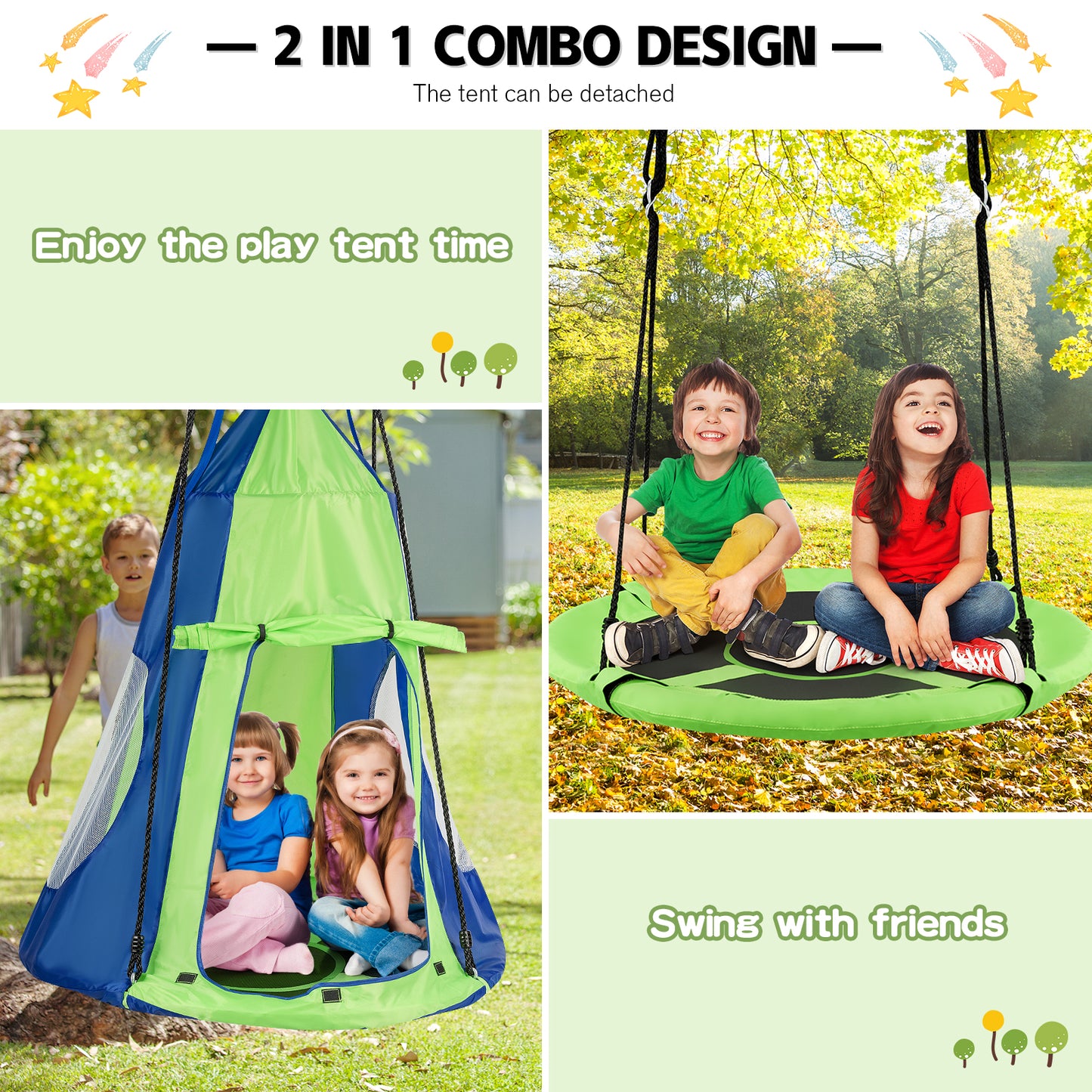 40 Inch Kids Hanging Chair, Detachable Swing Tent Set, Green Swing & Playsets at Gallery Canada