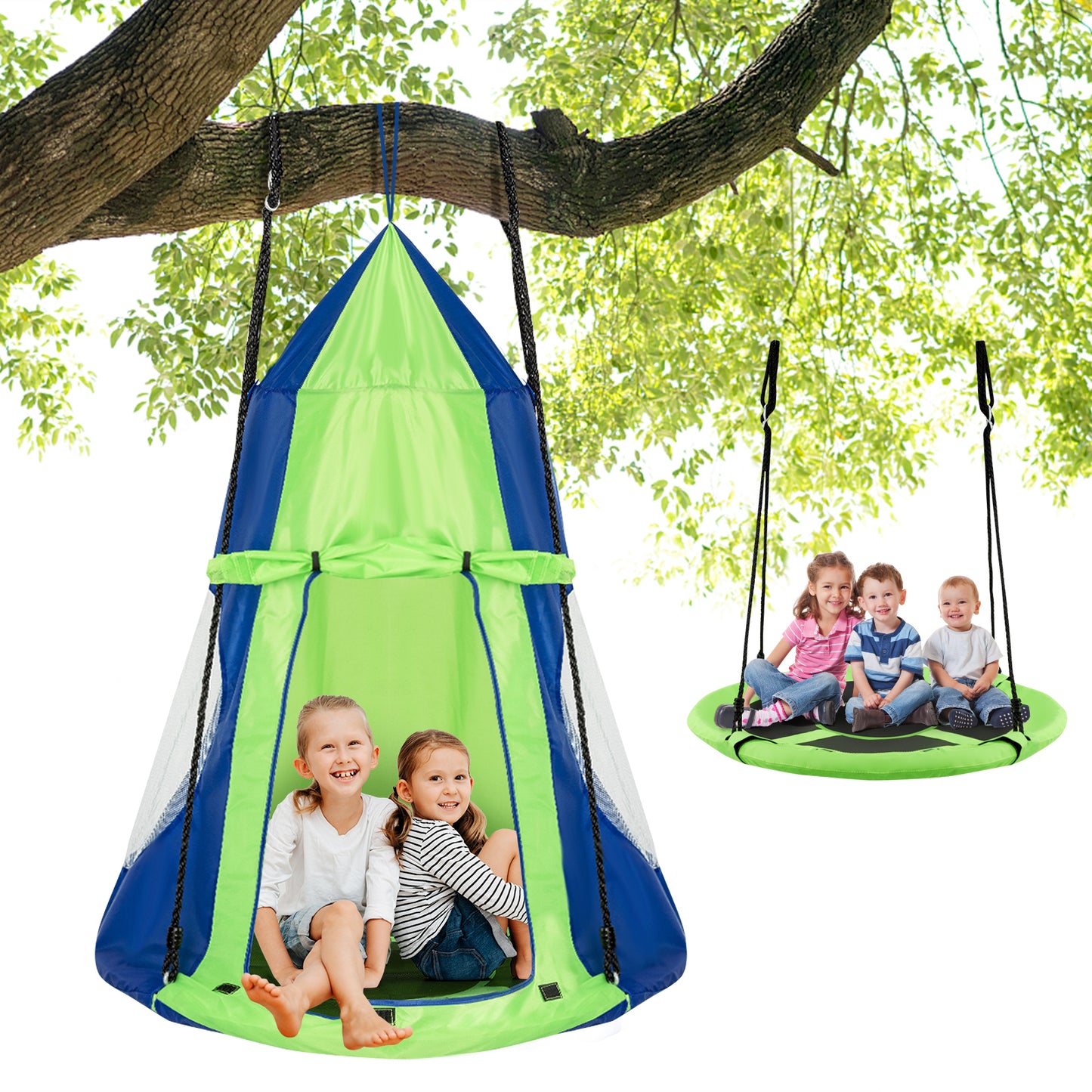 40 Inch Kids Hanging Chair, Detachable Swing Tent Set, Green Swing & Playsets at Gallery Canada