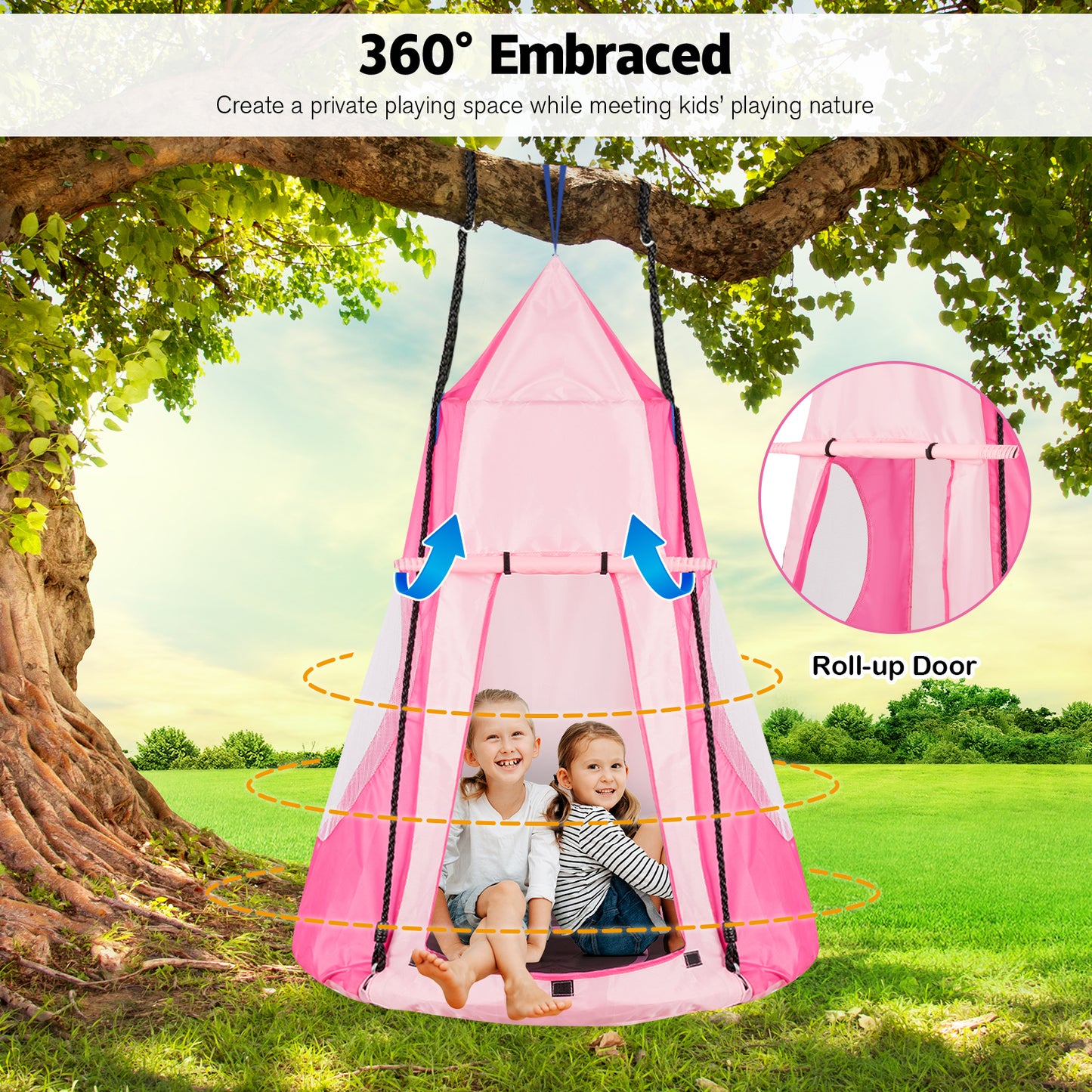40 Inch Kids Hanging Chair, Detachable Swing Tent Set, Pink Swing & Playsets at Gallery Canada