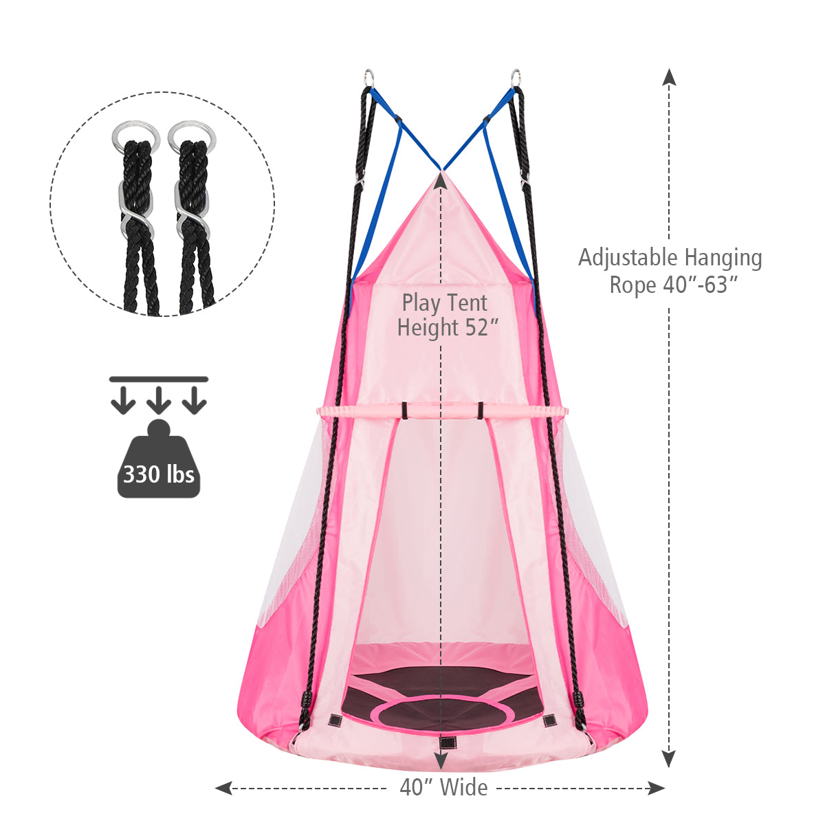 40 Inch Kids Hanging Chair, Detachable Swing Tent Set, Pink Swing & Playsets at Gallery Canada
