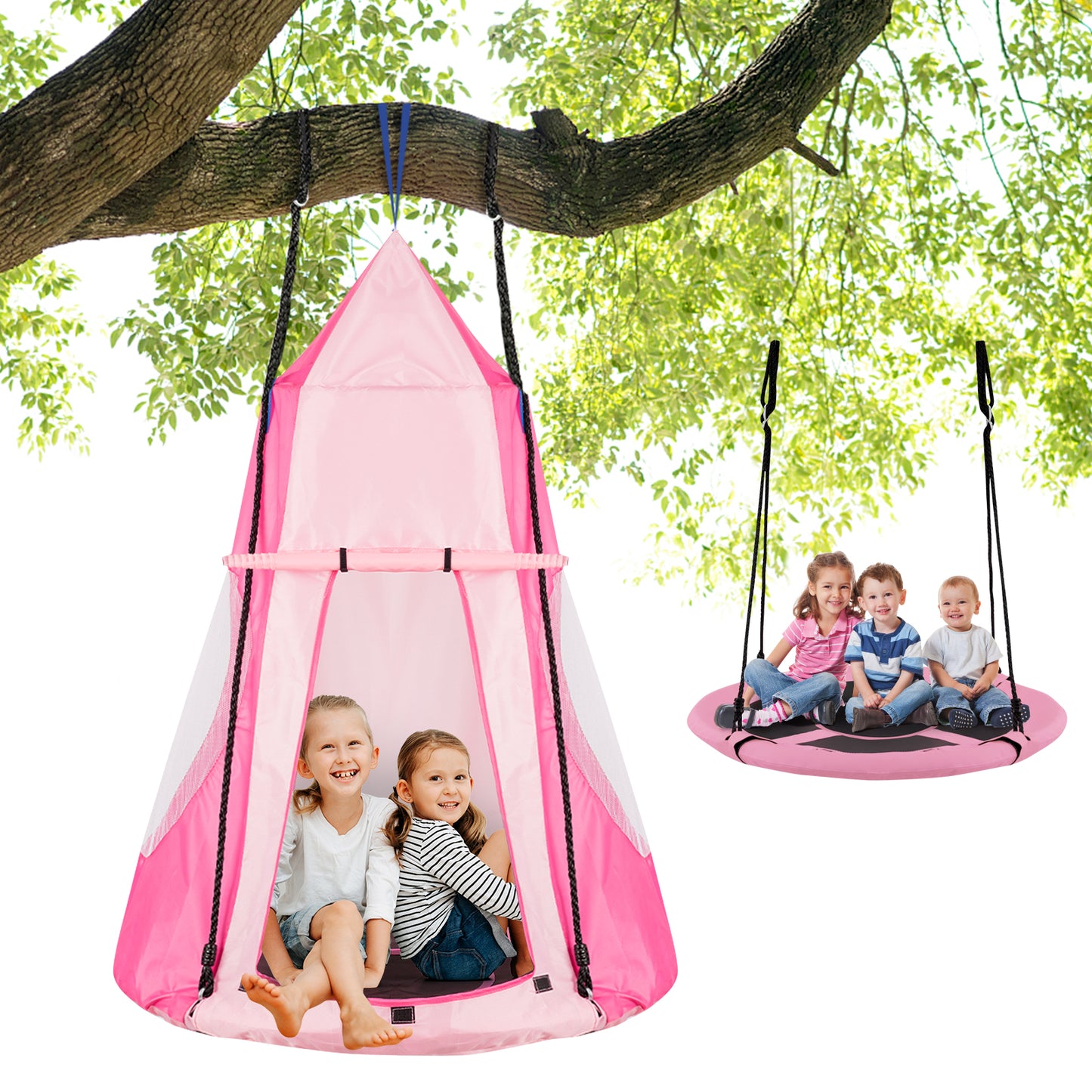 40 Inch Kids Hanging Chair, Detachable Swing Tent Set, Pink Swing & Playsets at Gallery Canada