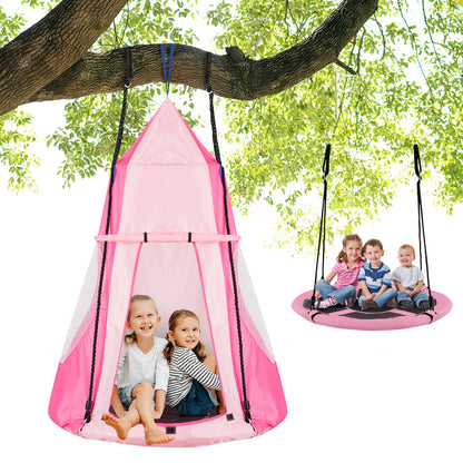 40 Inch Kids Hanging Chair, Detachable Swing Tent Set, Pink Swing & Playsets at Gallery Canada