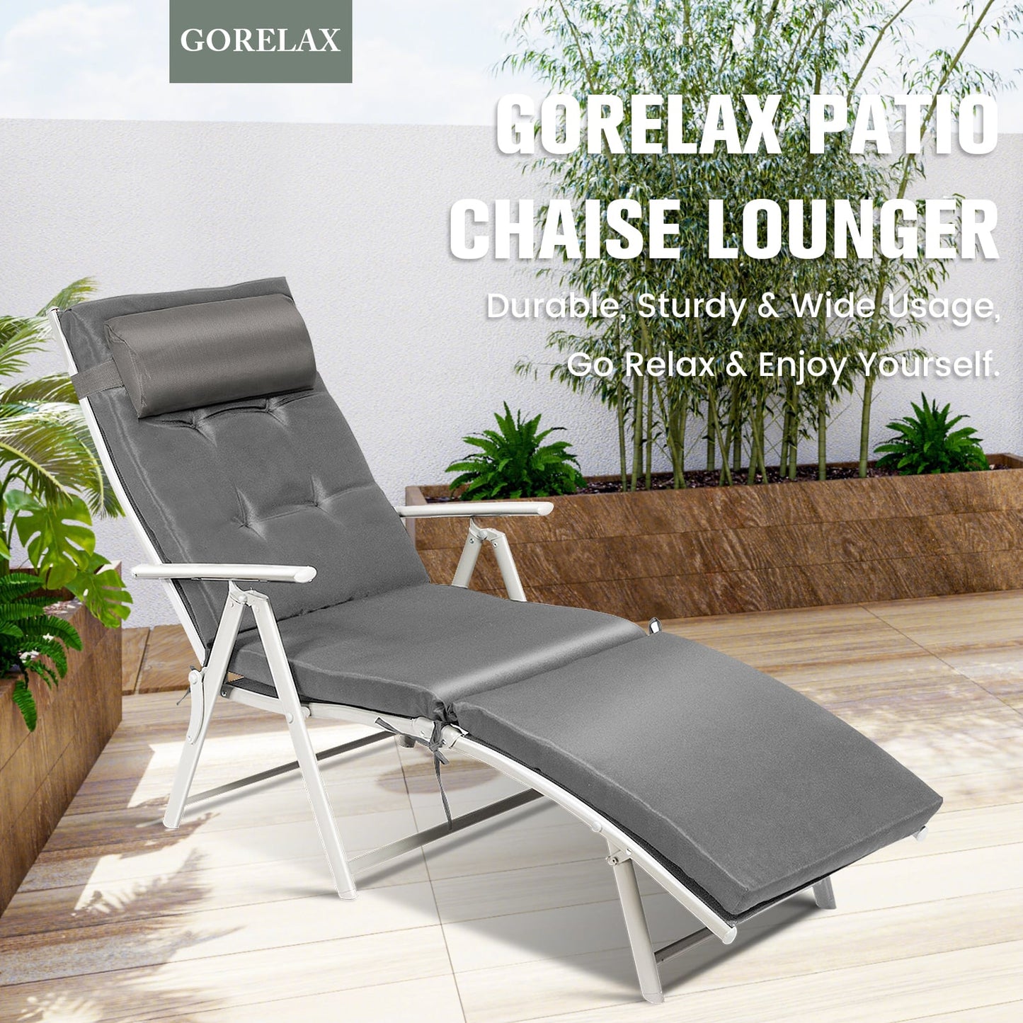 Adjustable Folding Chaise Lounge Chair, Gray Outdoor Chaise Lounges at Gallery Canada