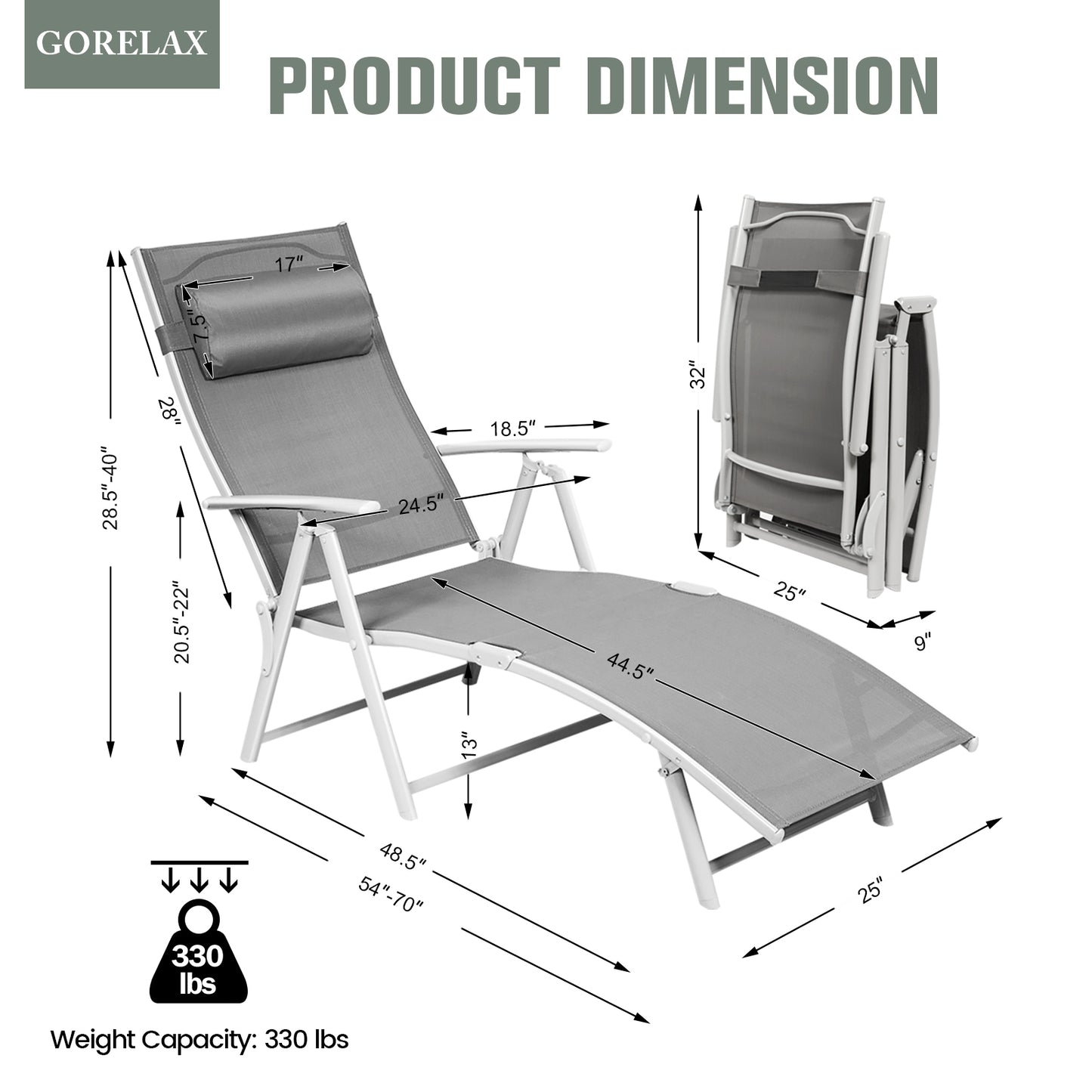 Adjustable Folding Chaise Lounge Chair, Gray Outdoor Chaise Lounges at Gallery Canada