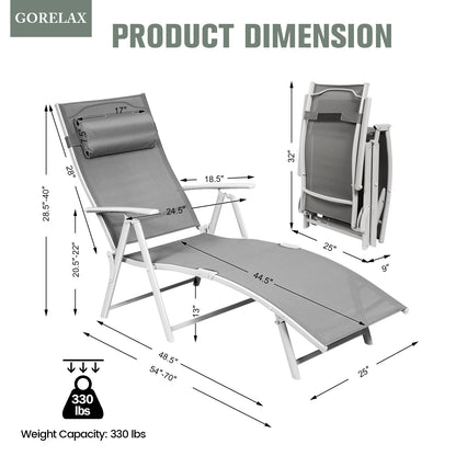 Adjustable Folding Chaise Lounge Chair, Gray Outdoor Chaise Lounges at Gallery Canada