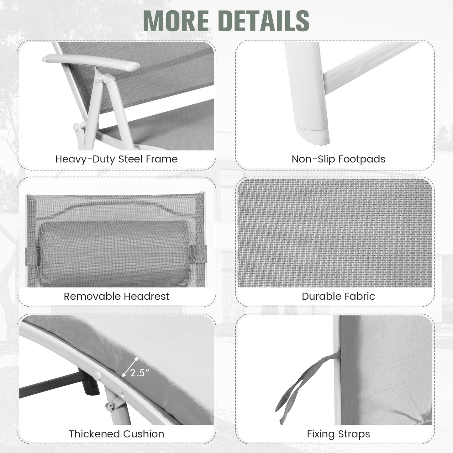Adjustable Folding Chaise Lounge Chair, Gray Outdoor Chaise Lounges at Gallery Canada