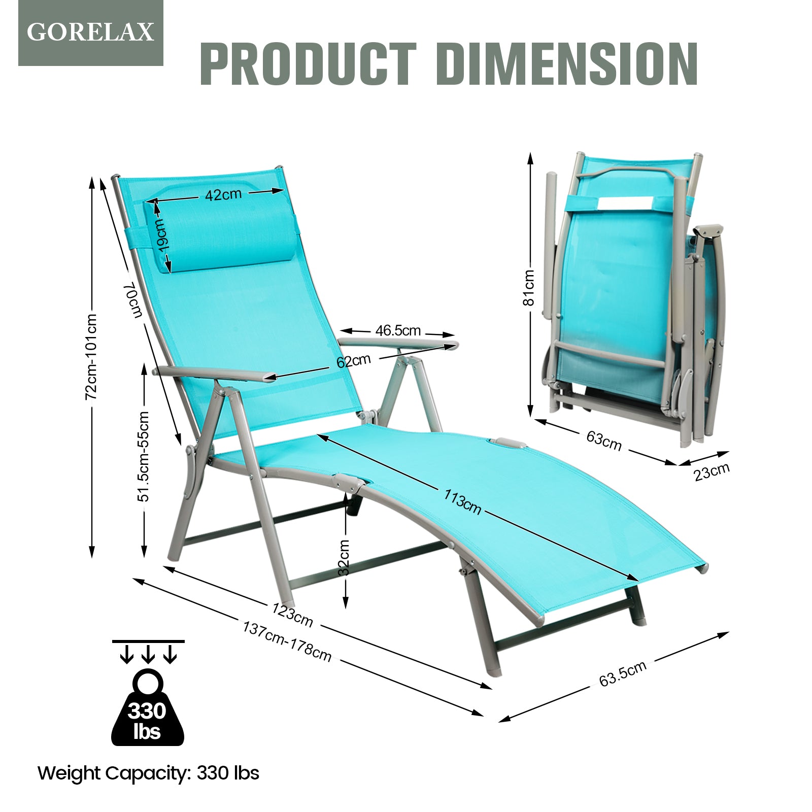 Adjustable Lightweight Folding Chaise Lounge Chair, Blue Outdoor Chaise Lounges at Gallery Canada