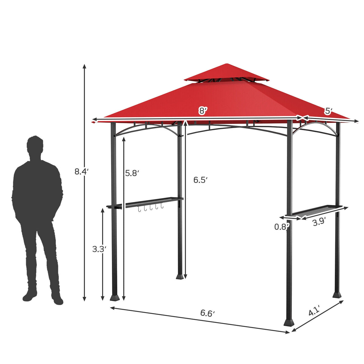8 x 5 Feet Outdoor BBQ Grill Gazebo, Dark Red Gazebos at Gallery Canada