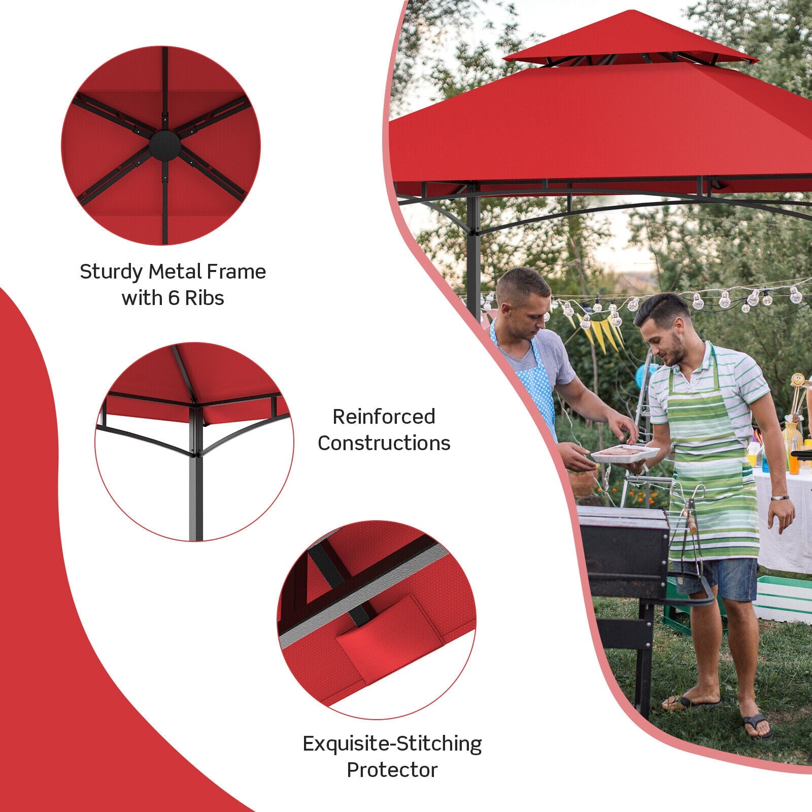 8 x 5 Feet Outdoor BBQ Grill Gazebo, Dark Red Gazebos at Gallery Canada