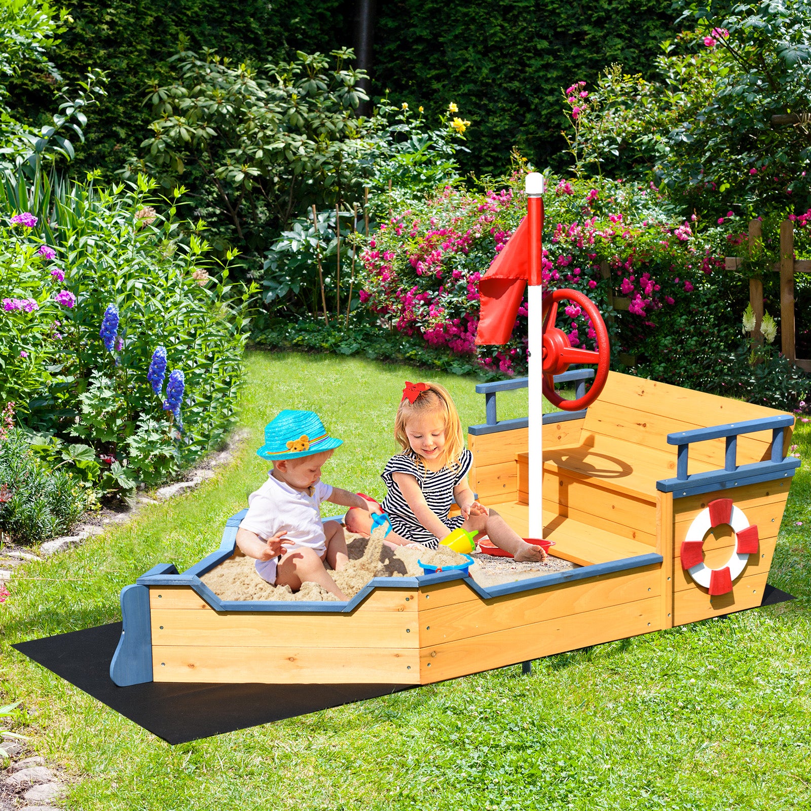 Kids Pirate Boat Wooden Sandbox, Natural Sandboxes at Gallery Canada
