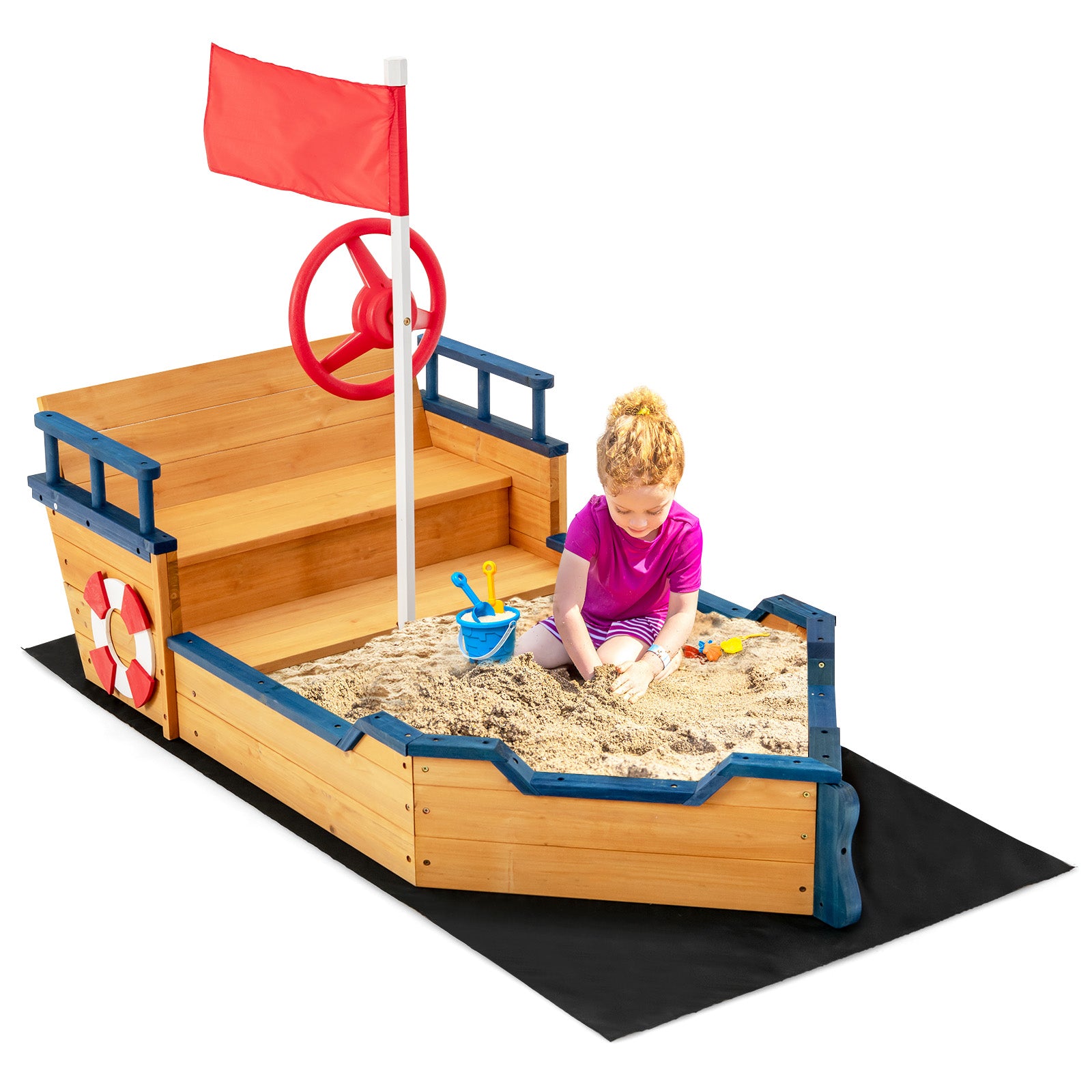 Kids Pirate Boat Wooden Sandbox, Natural Sandboxes at Gallery Canada