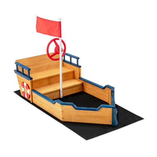 Kids Pirate Boat Wooden Sandbox, Natural Sandboxes Natural at Gallery Canada