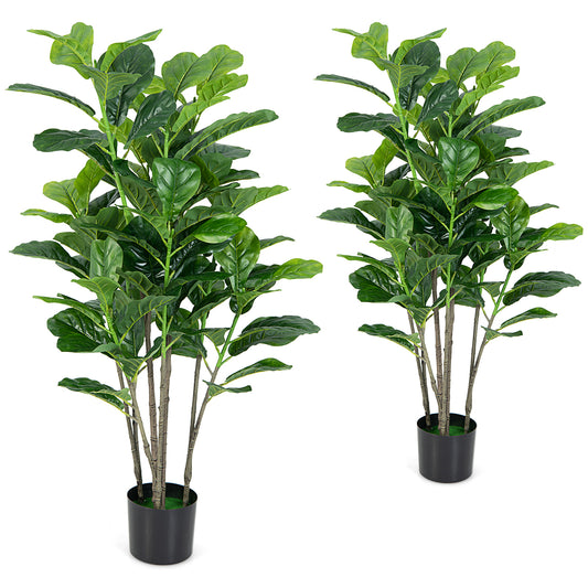 51 Inch Artificial Fiddle Leaf Fig Tree, 2-Pack, Green Faux Plants Green at Gallery Canada