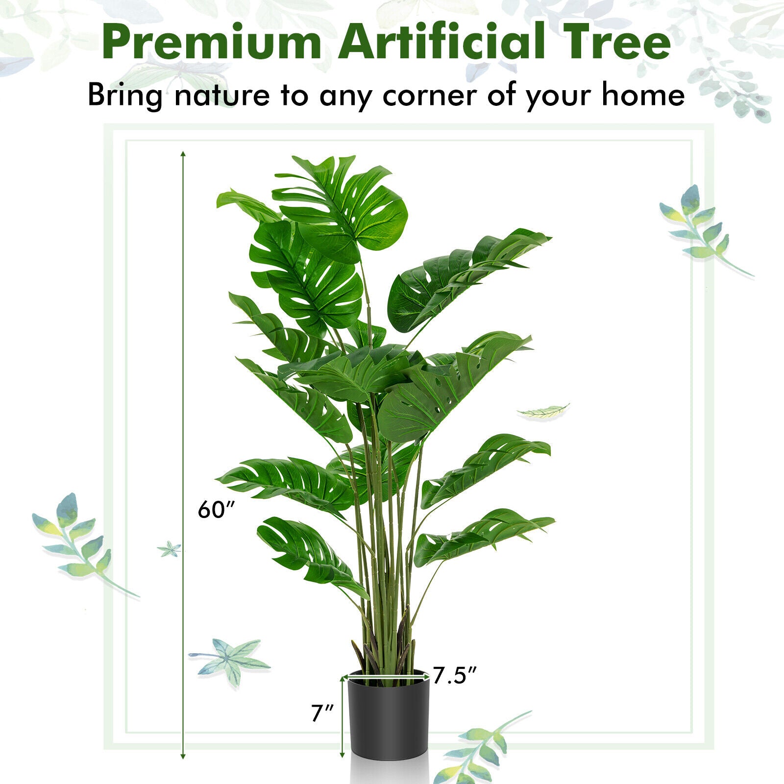 Artificial Monstera Tree Set, 5 Feet, Green Faux Plants at Gallery Canada