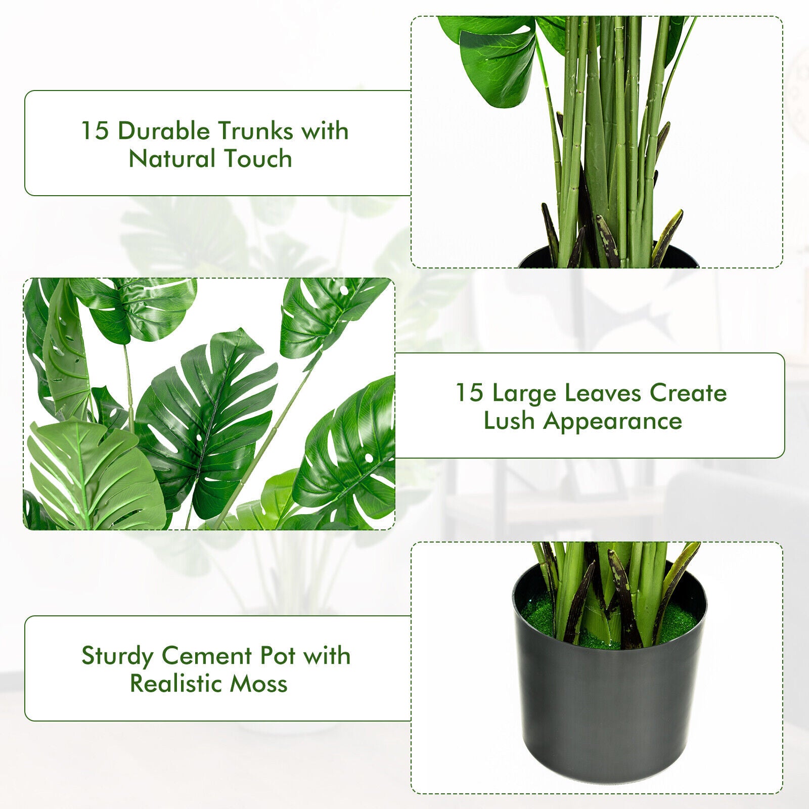 Artificial Monstera Tree Set, 5 Feet, Green Faux Plants at Gallery Canada