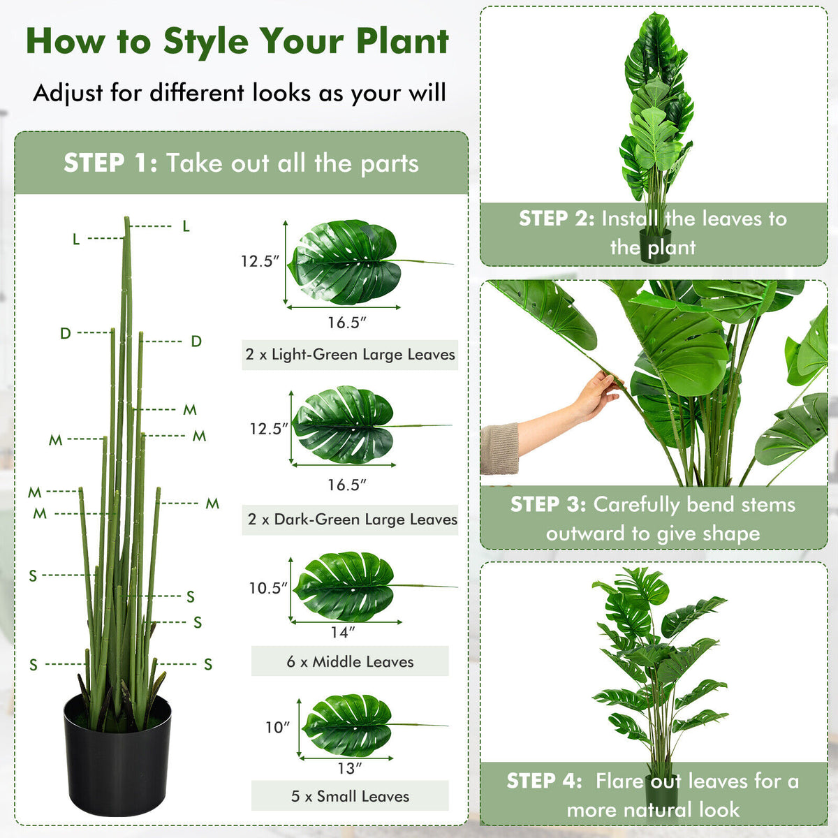 Artificial Monstera Tree Set, 5 Feet, Green Faux Plants at Gallery Canada