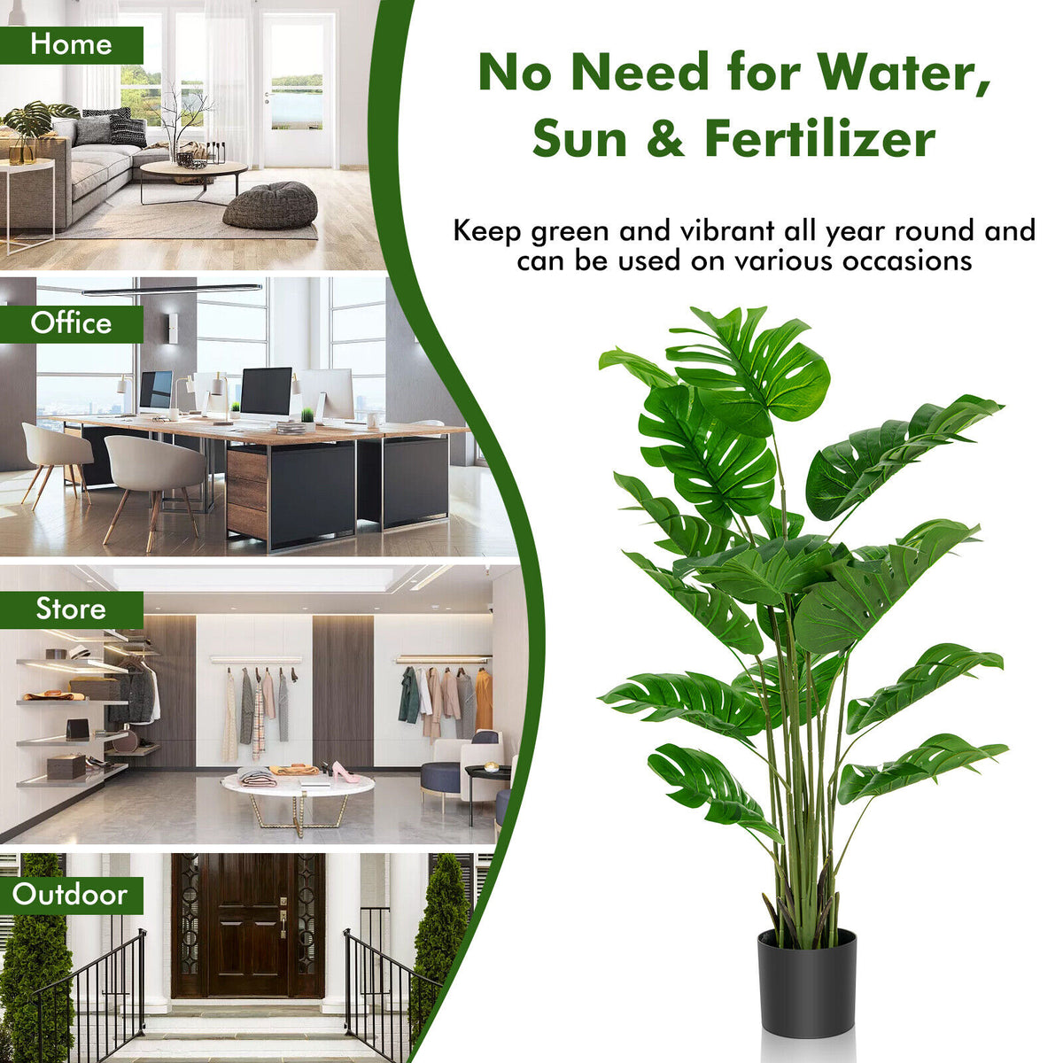 Artificial Monstera Tree Set, 5 Feet, Green Faux Plants at Gallery Canada