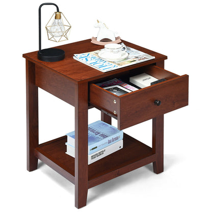 Set of 2 Nightstands, Storage Shelf, Pull Handle, Brown Nightstands at Gallery Canada