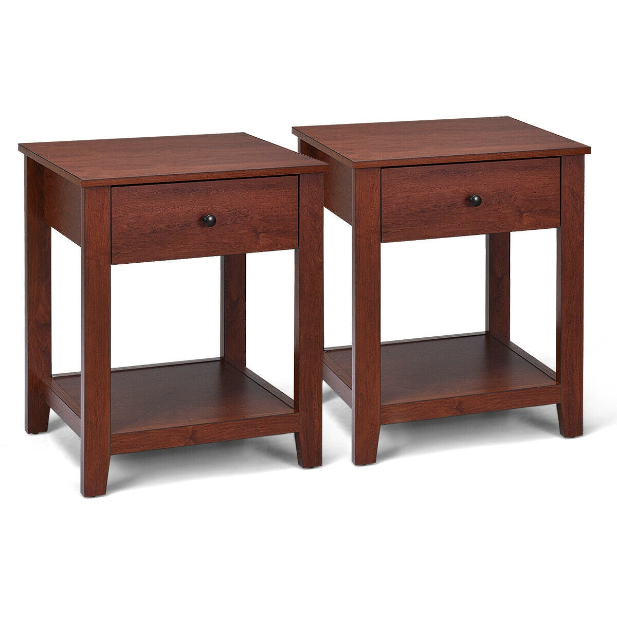 Set of 2 Nightstands, Storage Shelf, Pull Handle, Brown Nightstands Brown at Gallery Canada